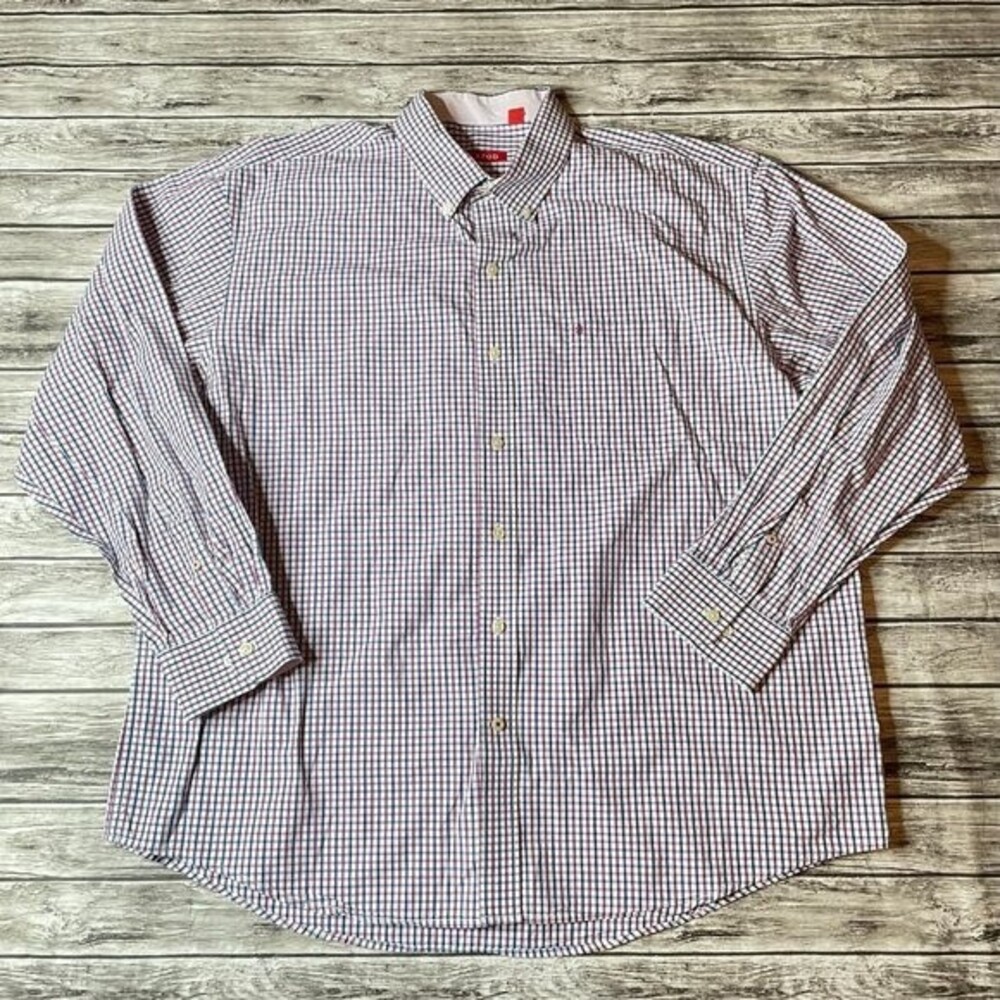 IZOD Men's Plaid Button Down Shirt Long Sleeve 2XL Cotton White Blue Purple